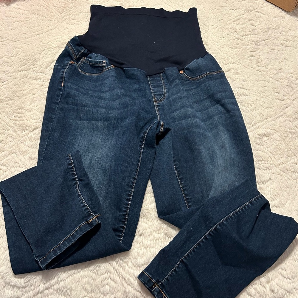 Haute Mama Maternity Pregnancy Dark Wash Denim Jeans Belly Band Skinny X-Large